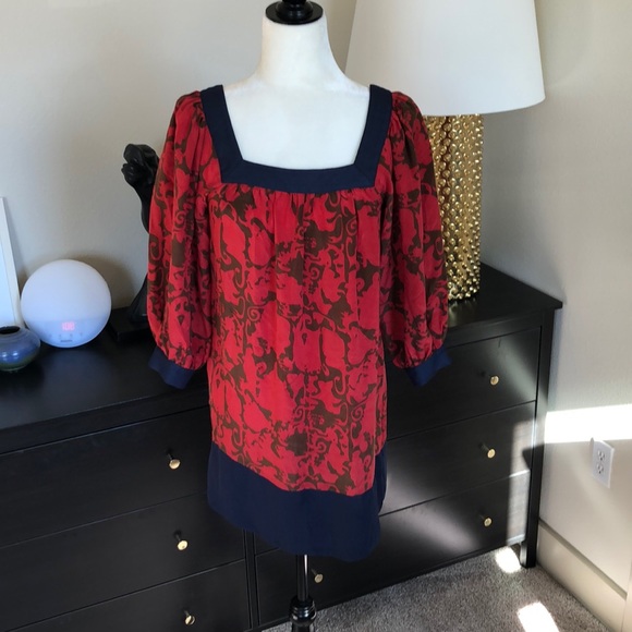 Like New - Boho Silk Mini Shift Dress Colorblock - Picture 4 of 8